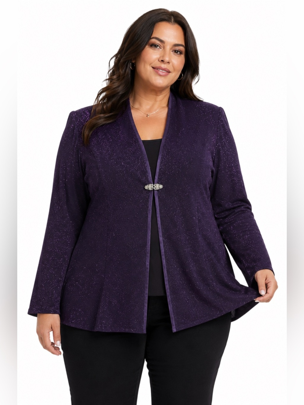80s/90s Vintage R&M Richards Glitter Evening Jacket w Gorgeous Clasp (Purple) XL